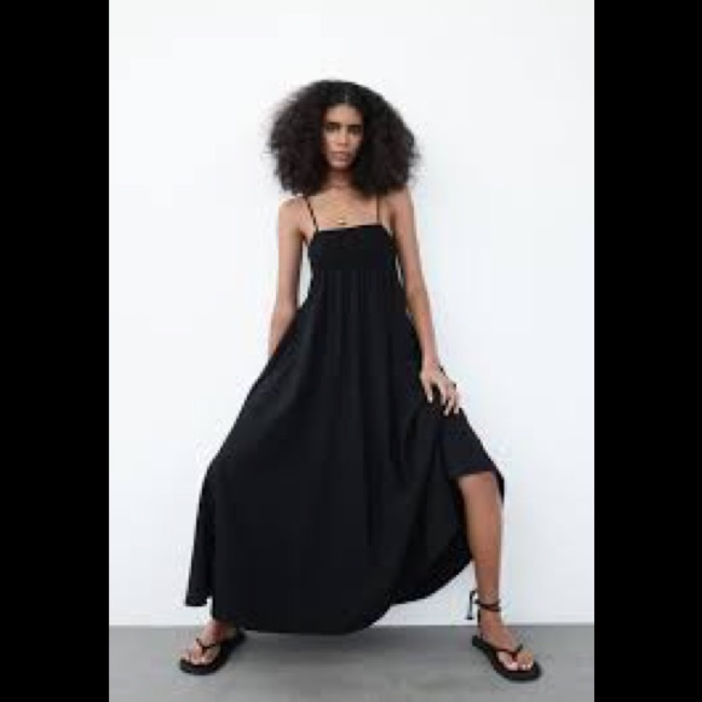 ZARA Black adjustable straps maxi dress Sz Small